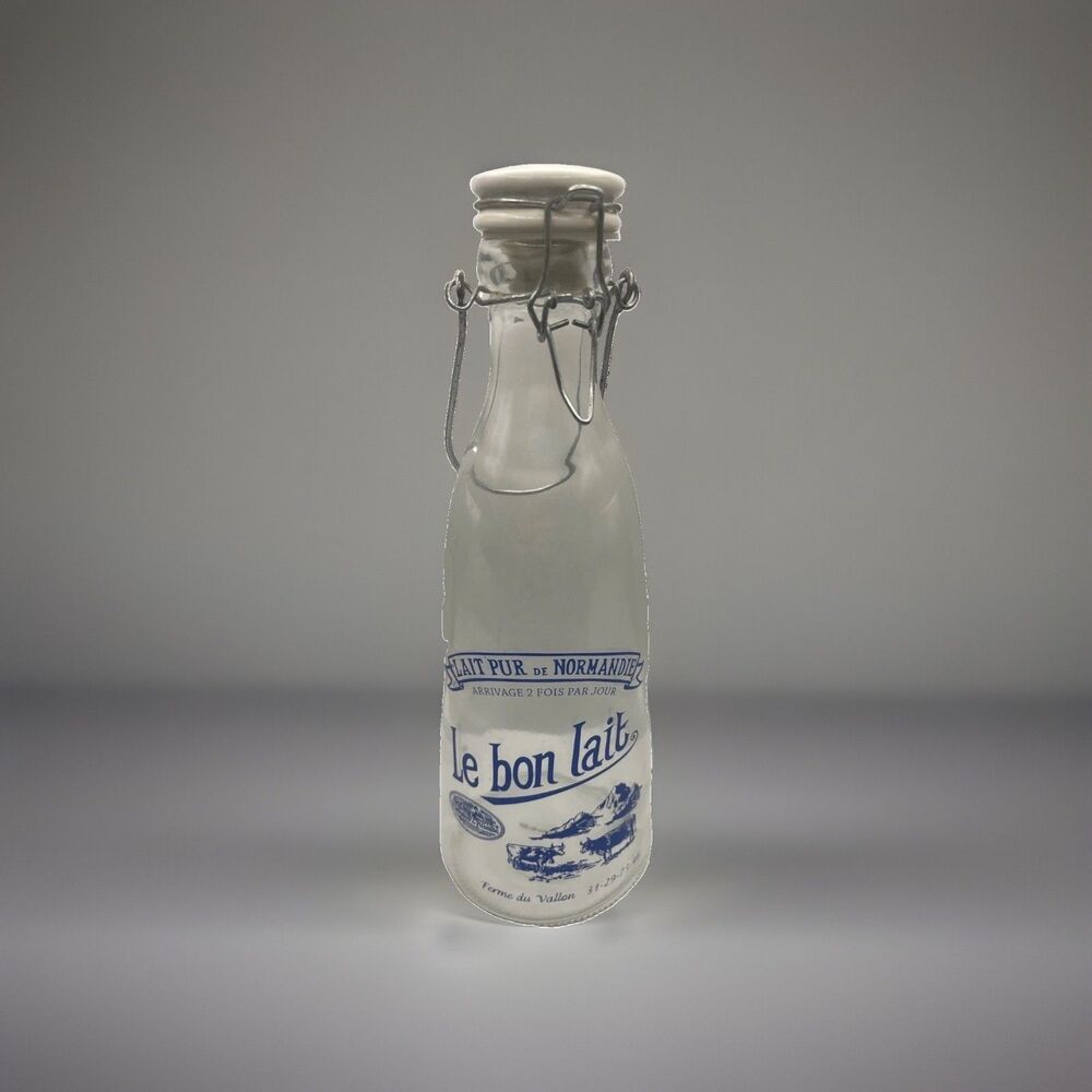 French Le Bon Lait Glass Milk Bottle 11.5” Swing Top Ceramic Lid Farmhouse Decor